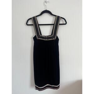 Free People Velvet Dress Women XS‎ Black Boho Embroidered Trim NWT